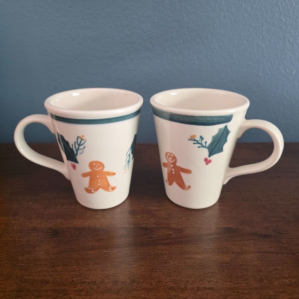 Hartstone Pottery Christmas Gingerbread 5in Tall Mugs Mug - Set of 2 Coffee Tea